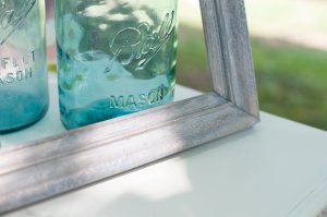 Mason Jars, Refinished antique frame.